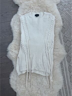 Intermix Cream Sleeveless Sweater with Tassels